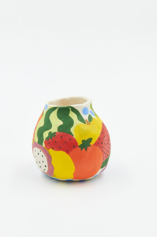 Jackie Brown small ceramic pinch pot with fruit painted on it