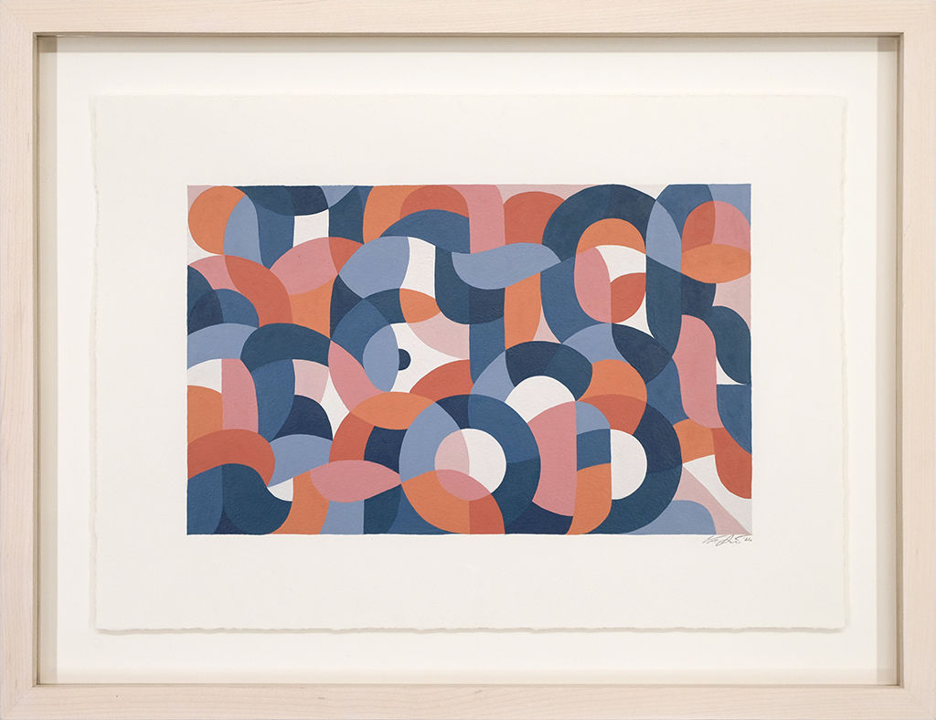 Blue, white, and orange geometric abstract painting