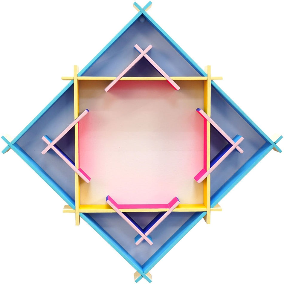 CHIAOZZA - wood wall sculpture of geometric diamonds in vibrant color.