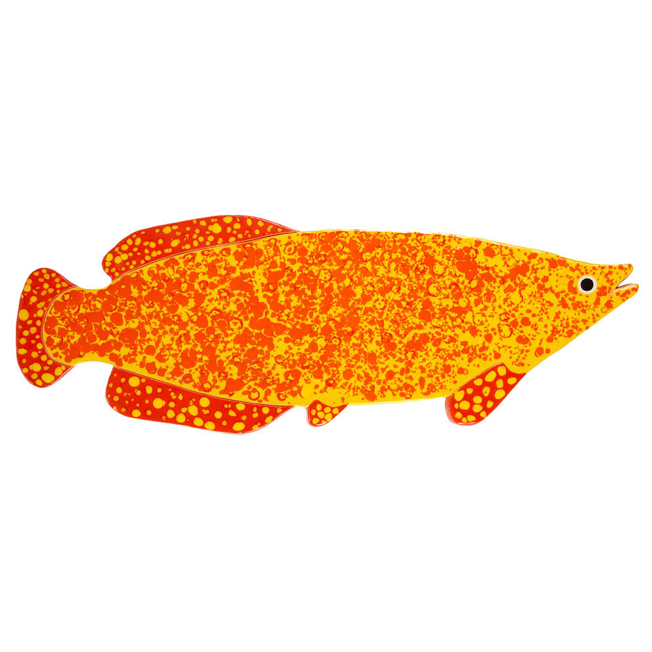 Lorien Stern - ceramic sculpture orange and yellow speckled fish