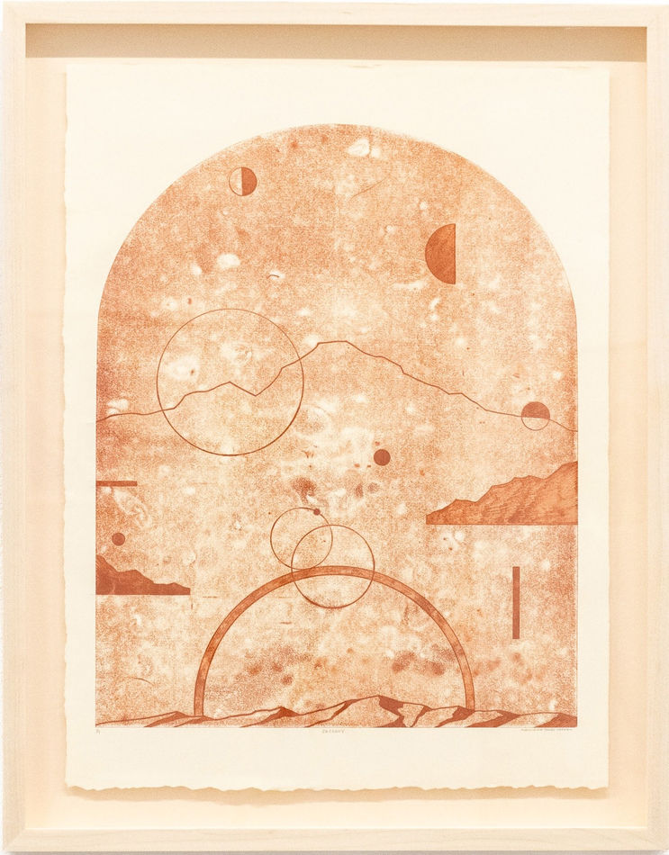 Madeleine Tonzi- Traced print of floating landscape and abstract shapes