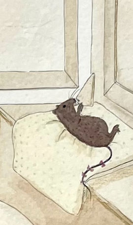 detail image of a rat laying down eating food