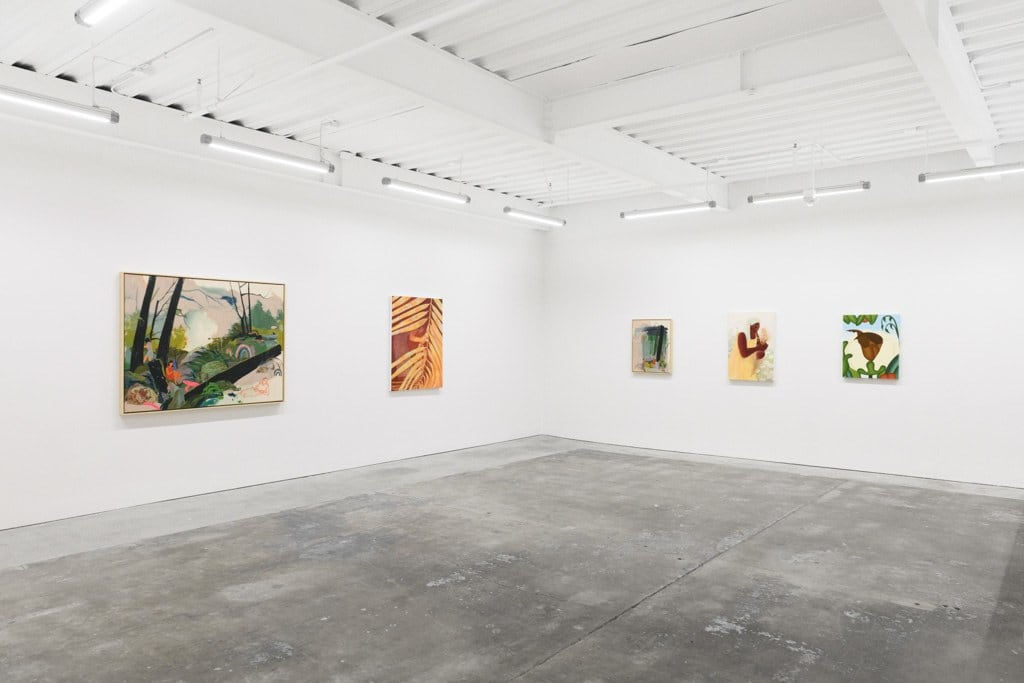 Installation view of The Jaunt: Winter Camp at Hashimoto Contemporary San Francisco. From left to right: Seonna Hong's painting 