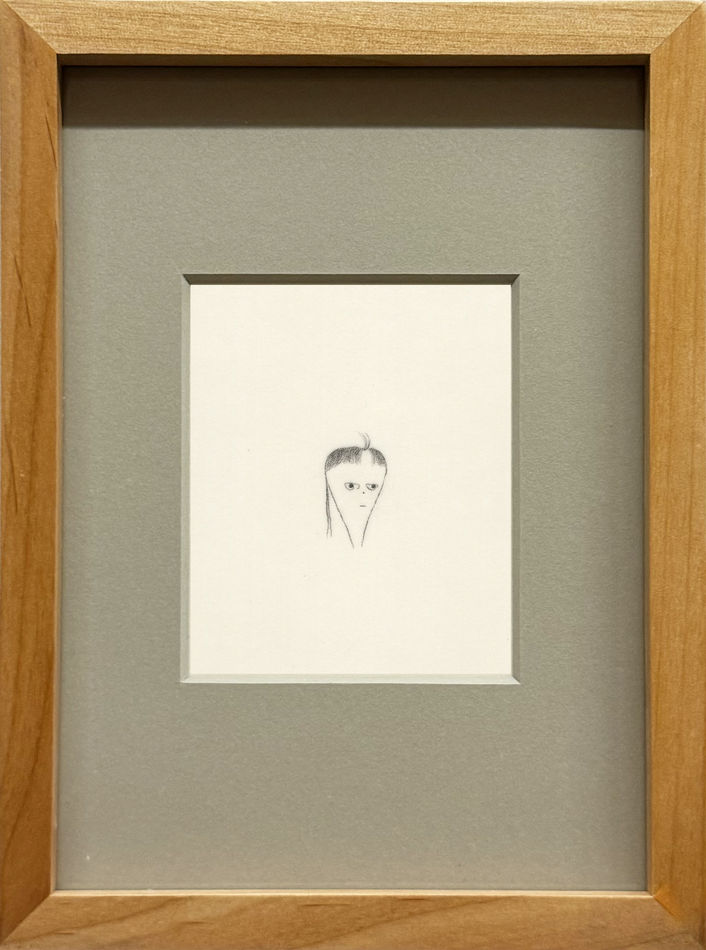 Framed drawing of a girl with a bored look on her face