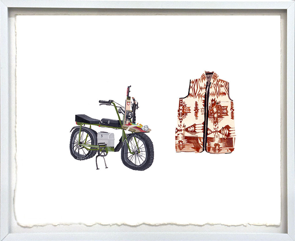 framed painting of a vest and a motorcycle