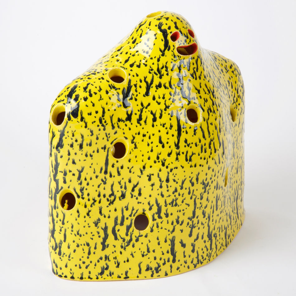 Lorien Stern ceramic yellow ghost with holes to place flowers in