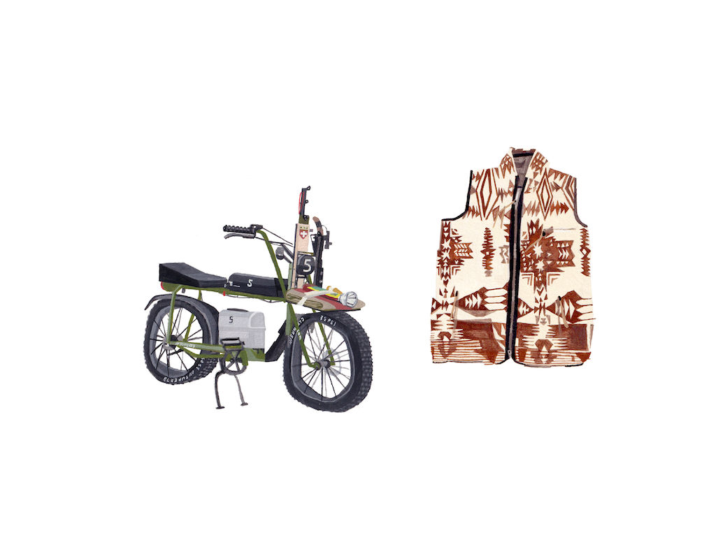 painting of a vest and a motorcycle