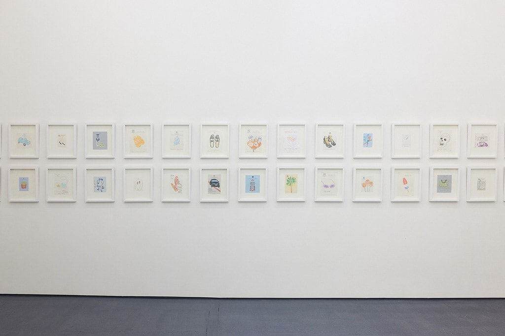 Photograph of Michael McGregor's drawings installed at the New York gallery space