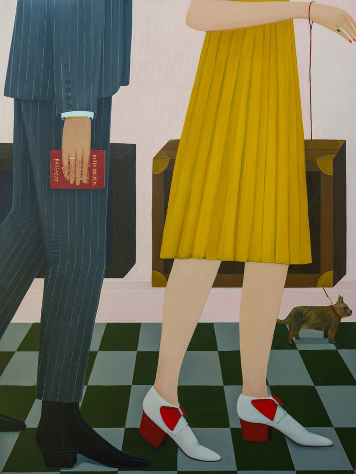 Painting by Angela Burson of a man and a woman from the waist down