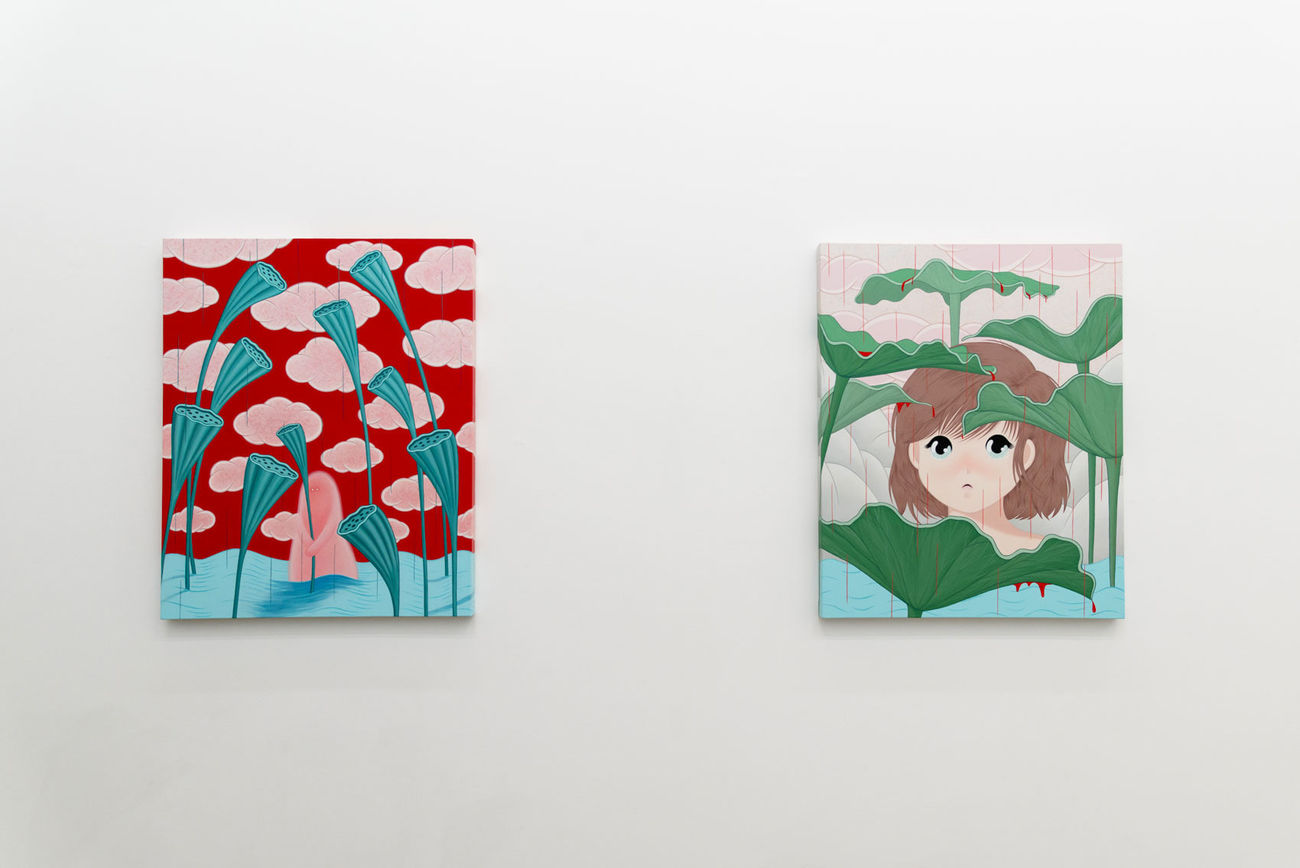 Installation view of Ivory Yeunmi Lee's paintings at Hashimoto Contemporary Los Angeles.