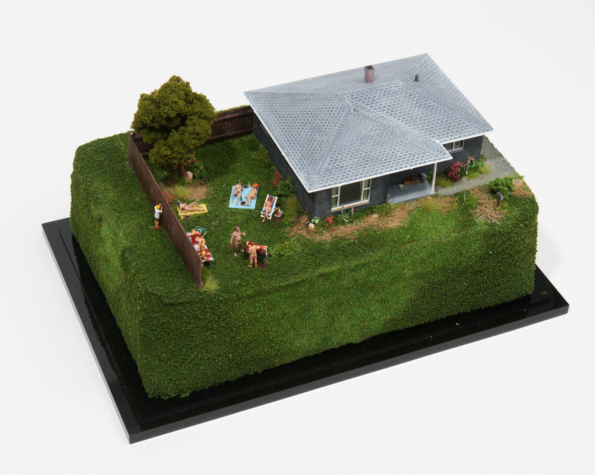 Abigail Goldman's sculpture of a murder in a bedroom Abigail Goldman's sculpture of a peeping tom