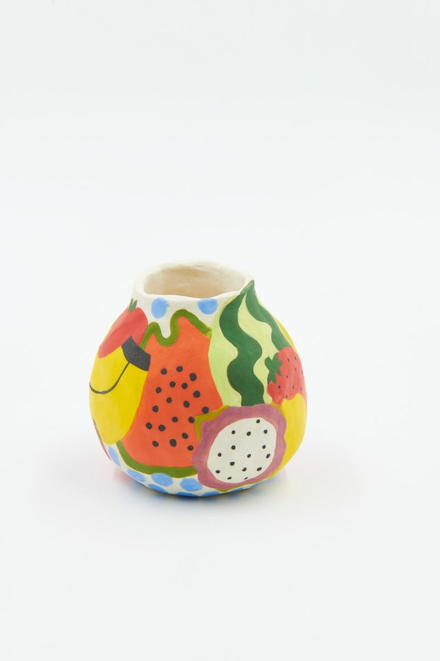 Jackie Brown small ceramic pinch pot with fruit painted on it