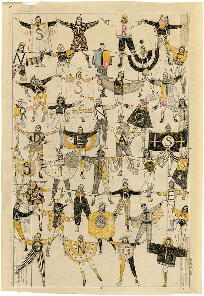 Pat Perry drawing of costumed figures