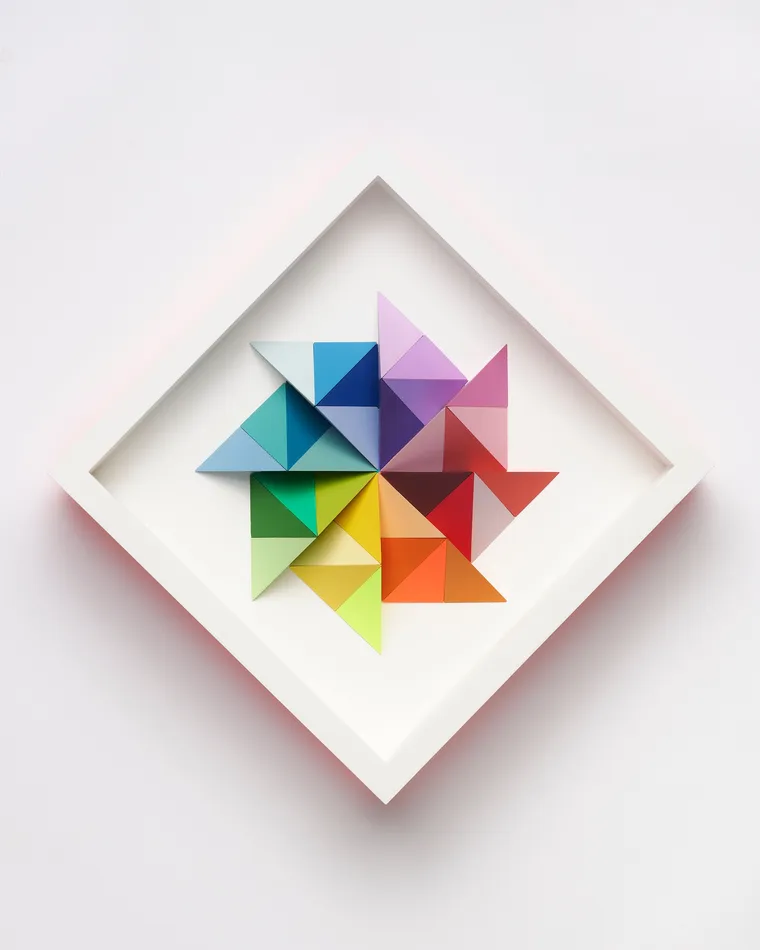wooden geometric wall sculpture by Sean newport - rainbow