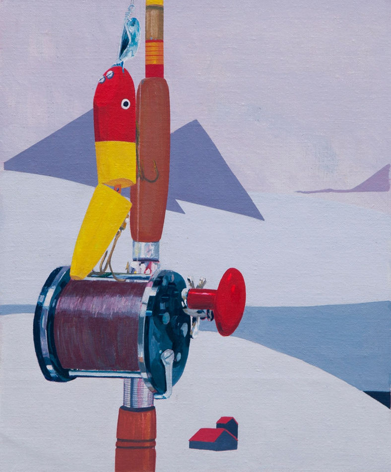 painting by Francisco Scotto Diaz of a fishing rod in pastel colors