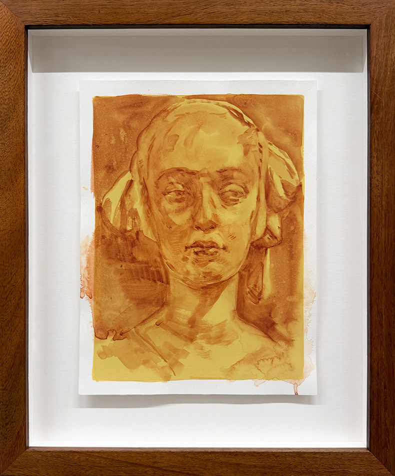 Framed Watercolor portrait by Rachel Gregor of a woman's face