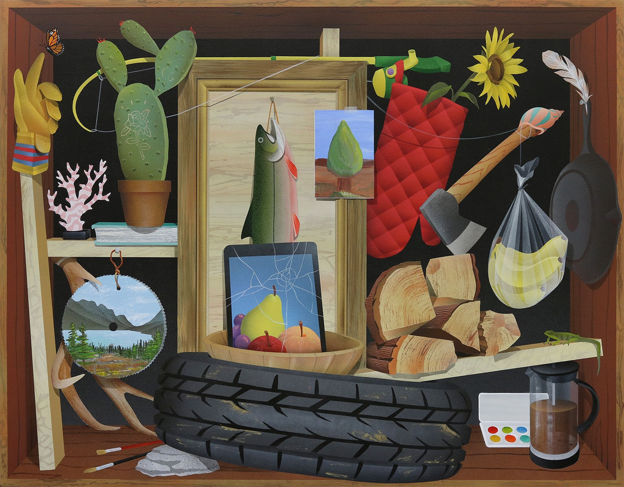 still life consisting of survivalist items