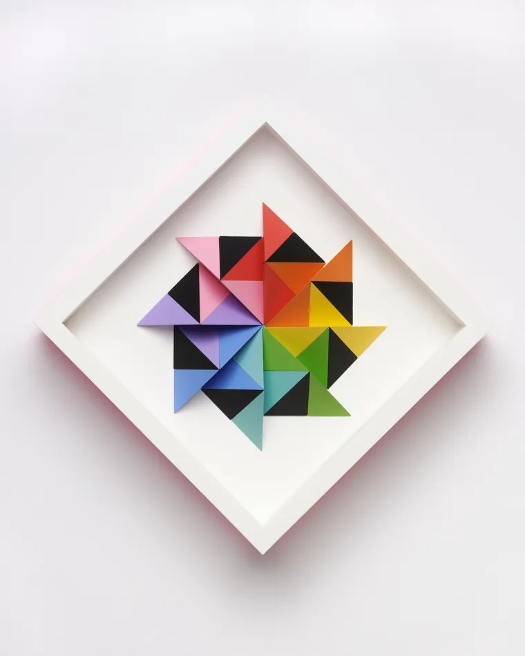 wooden geometric wall sculpture by Sean newport - rainbow
