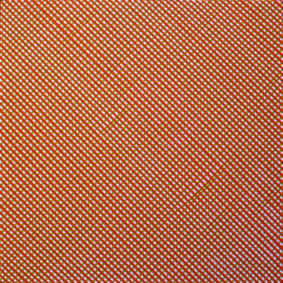 Rebecca Kaufman's painting of a geometric shape in red and white