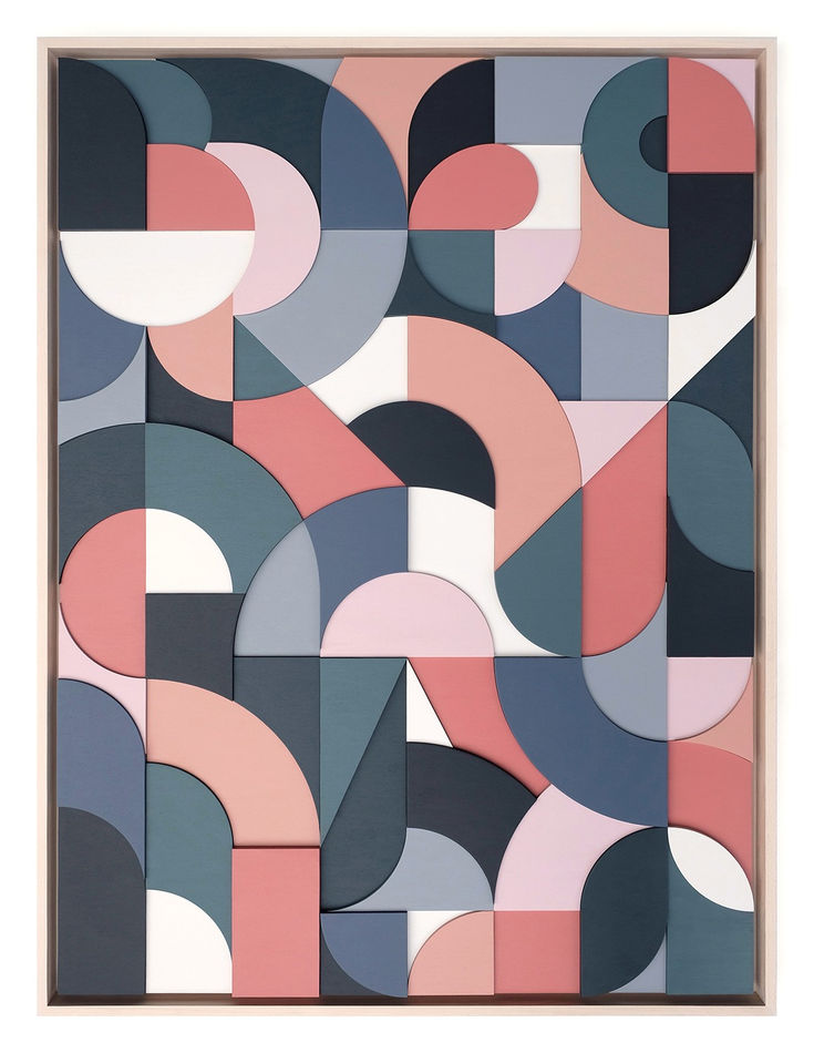 Scott Albrecht wood relief painting in blue and pink tones