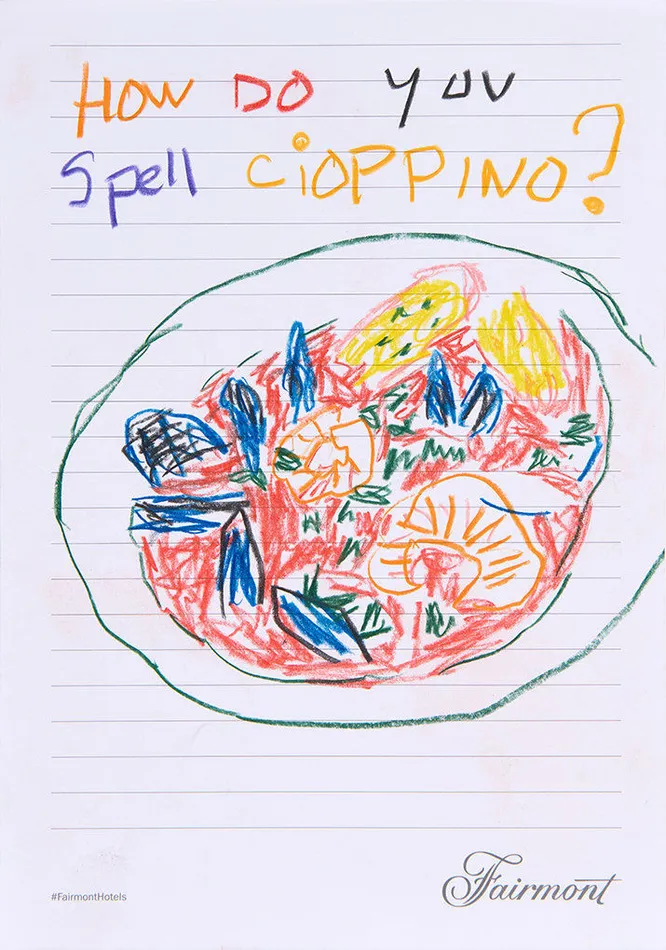 Drawing of a bowl of Cioppino with the words 