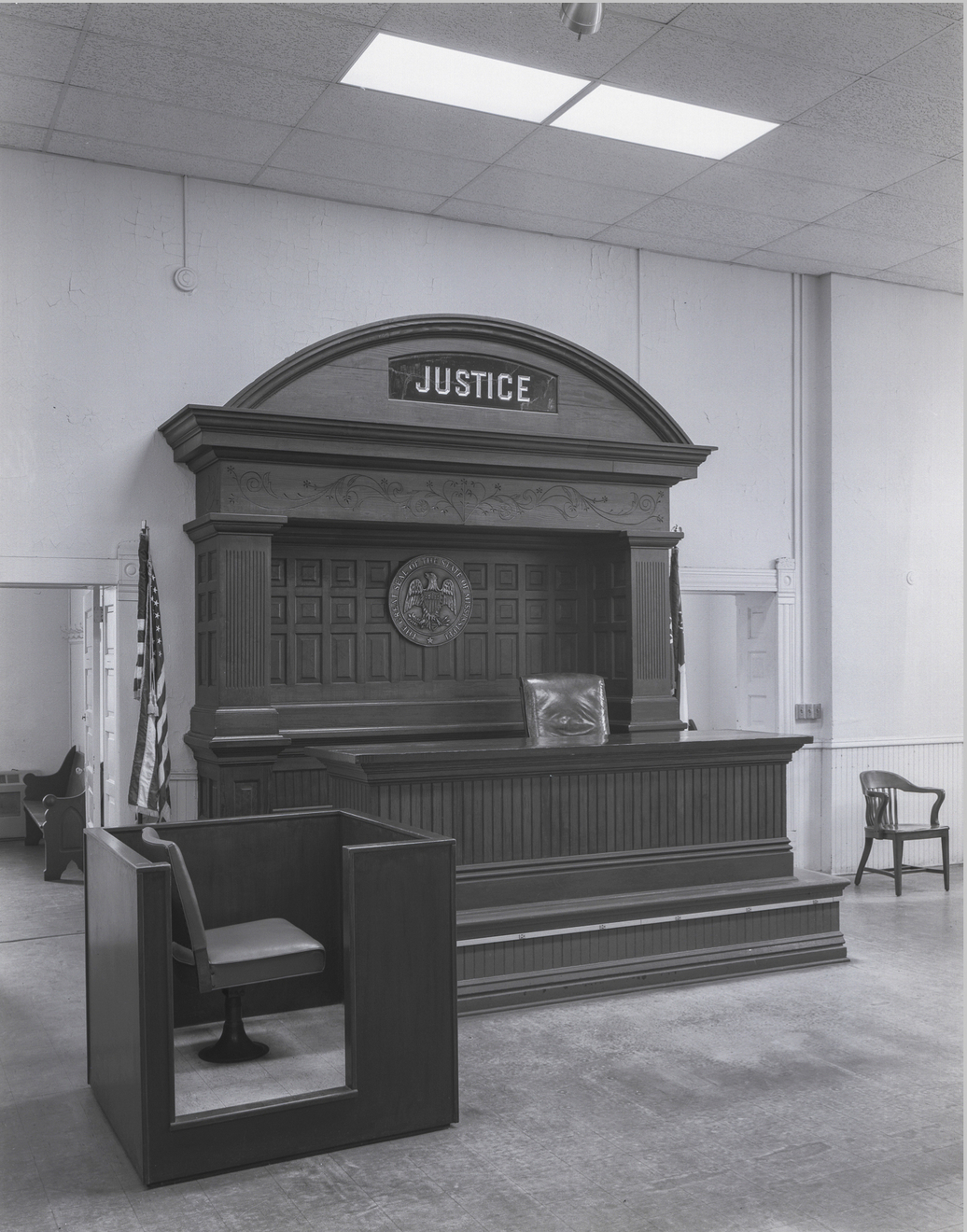 Bench and Witness Box, Courtroom #1, Lincoln County Courthouse, US 51 &amp;amp; 84, Brookhaven, MS, 1976