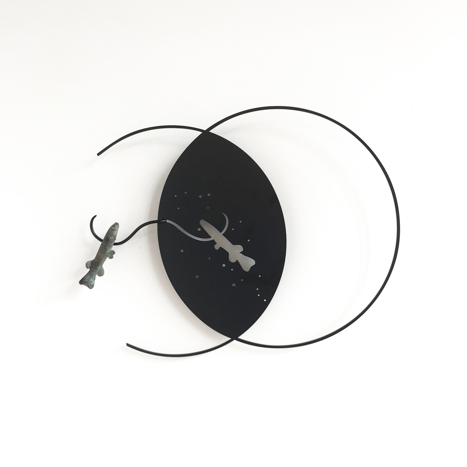 Bing Dawe, Orbits and intersections/ Small fry under a night sky-from the family galaxiidae. (the constellation Matariki), 2018