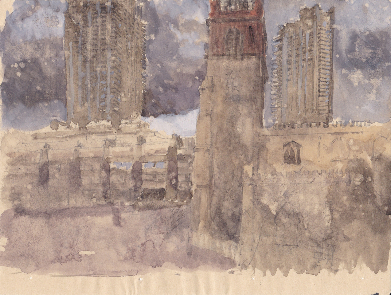 Charles-Élie Delprat, Londres, Barbican sous la pluie, 2017