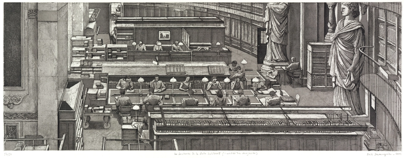 Érik Desmazières, Les Lecteurs de la Salle Labrouste (l'Entrée des magasins), 2001