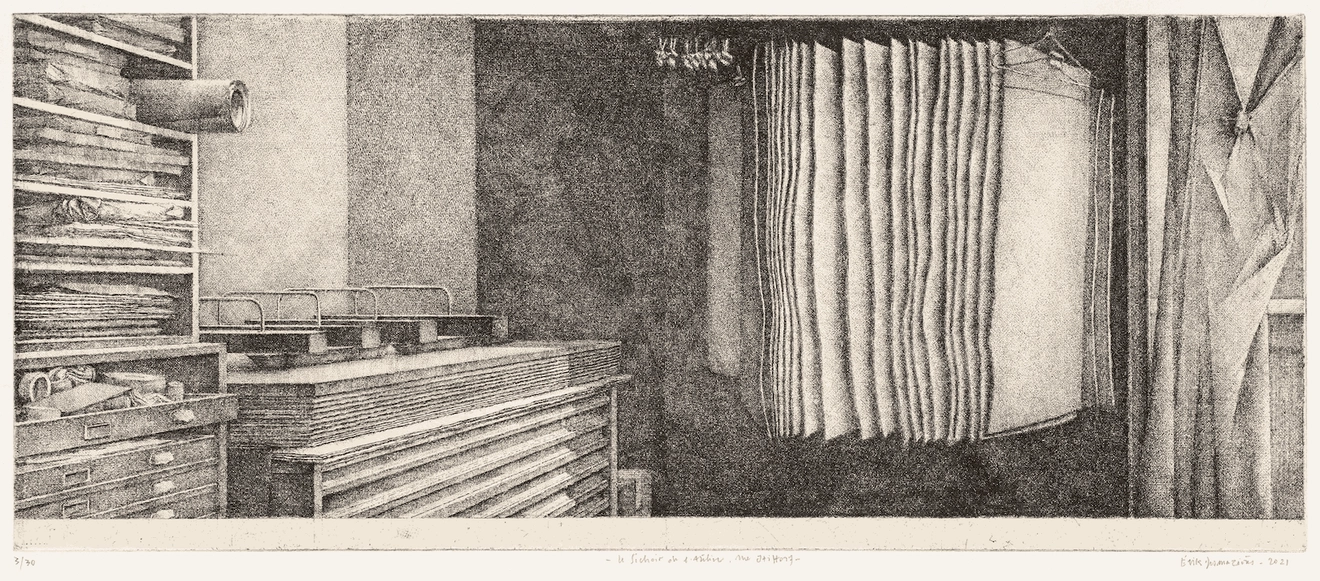 Érik Desmazières, Le Séchoir de l’atelier, rue Hittorf, 2021