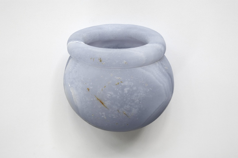 Gesine Hackenberg  Blue Vase, 2009  Brooch  Carved blue chalcedon, silver and steel  6,2 x 6,2 x 3,5 cm  photo Harold Strak