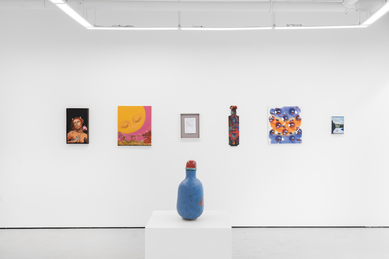 Jessie Makinson, Lian Zhang, Rose Wylie, Gray Wielebinski, Viven Zhang and Gareth Cadwallader with Renee So sculpture in foreground
