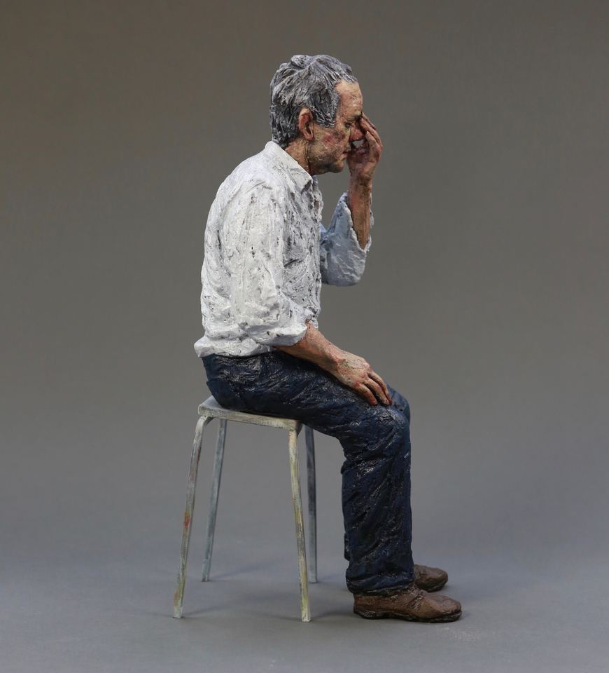 Untitled (Man on a stool) Signed 'SH 9/9' under the seat Limited edition 9 of 9 Bronze sculpture with oil paint, 2010 42 x 12 x 21cm, 16 x 5 x 8in