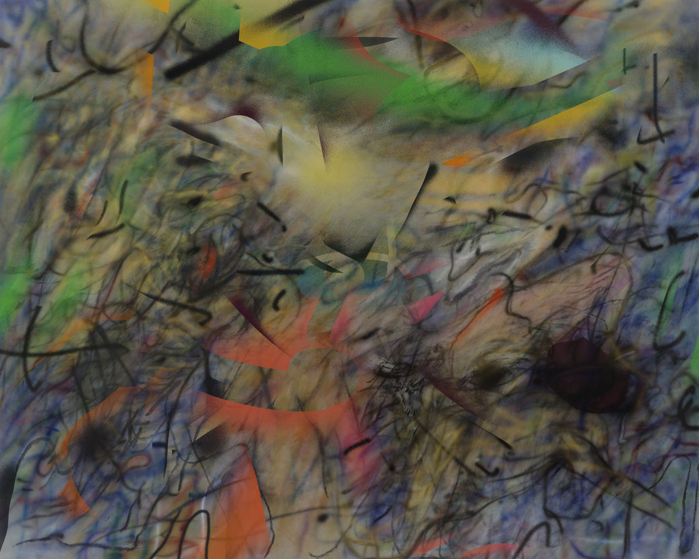 A colorful abstract artwork by Julie Mehretu