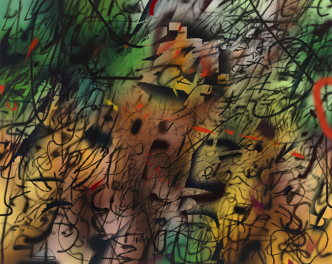 A colorful abstract artwork by Julie Mehretu