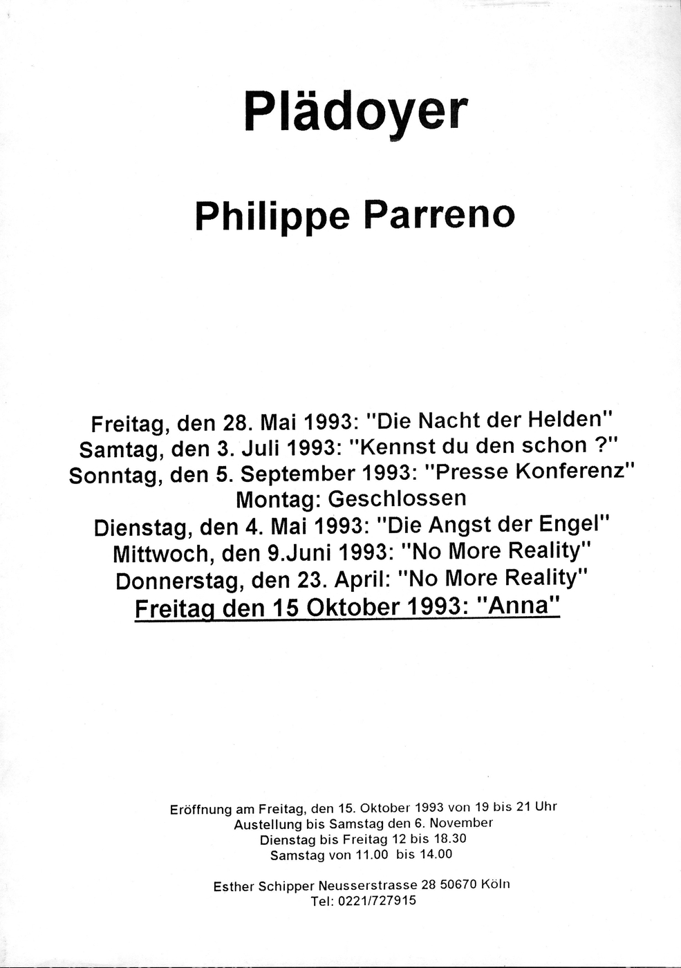 Pl Doyer Pp 1993 Exhibition Flyer