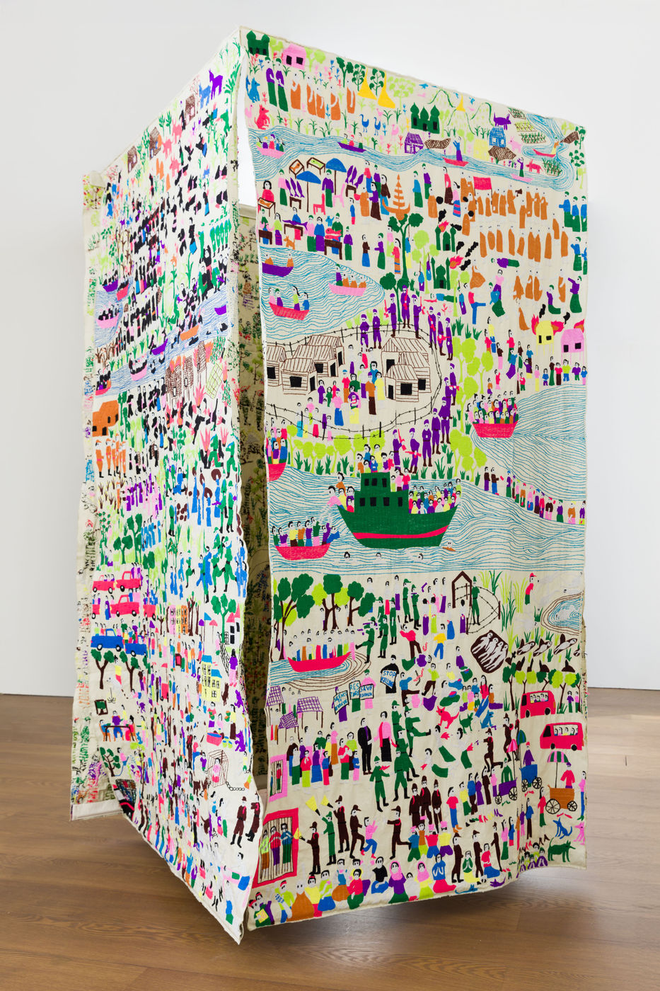 Through IDP Story Cloth (2016), a sensory and immersive tapestry installation, Siributr pays homage to ethnic minority groups in Myanmar...