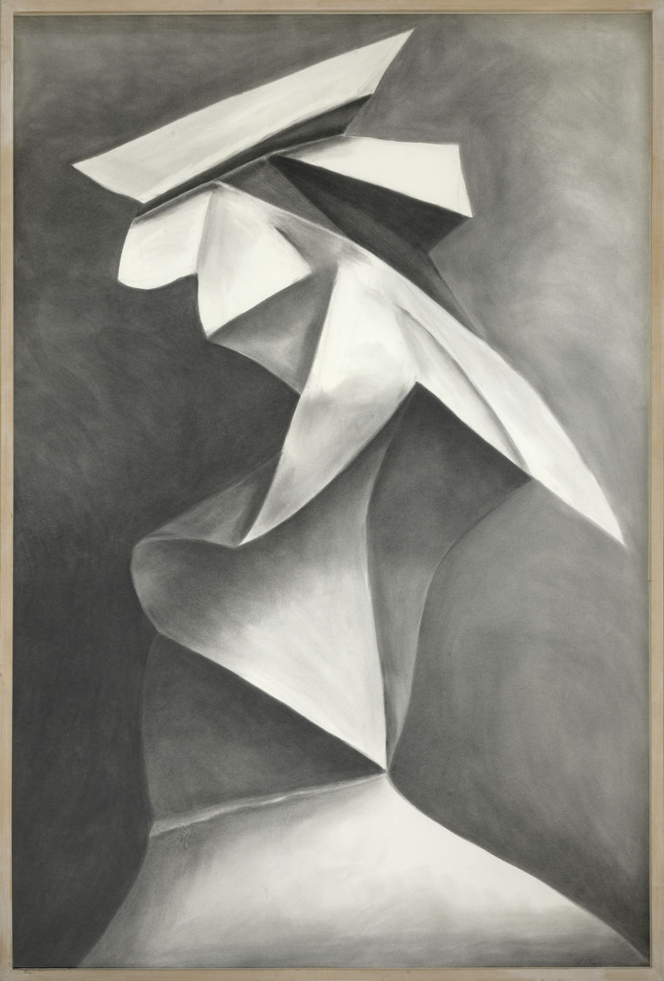 In her Portrait Flasher drawings, the layered folds that Castoro had achieved in sheets of metal are represented in two...