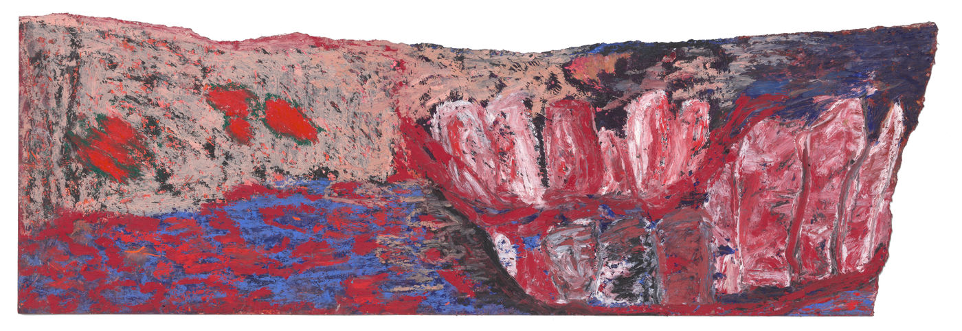 Red, Forged, 2023 Oil stick and oil pastel on paper 17 x 50 cm (6.7 x 19.68 in)