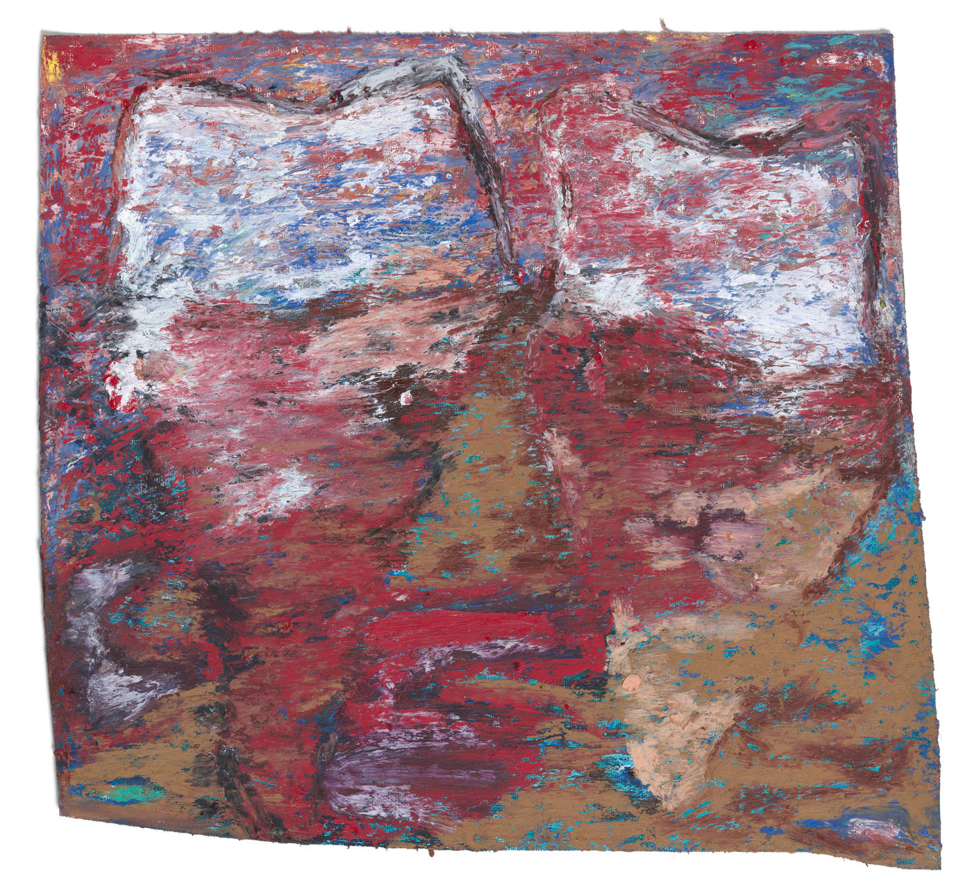 Red, Forged, 2023 Oil stick and oil pastel on unstretched canvas 22 x 23 cm (8.66 x 9.05 in)