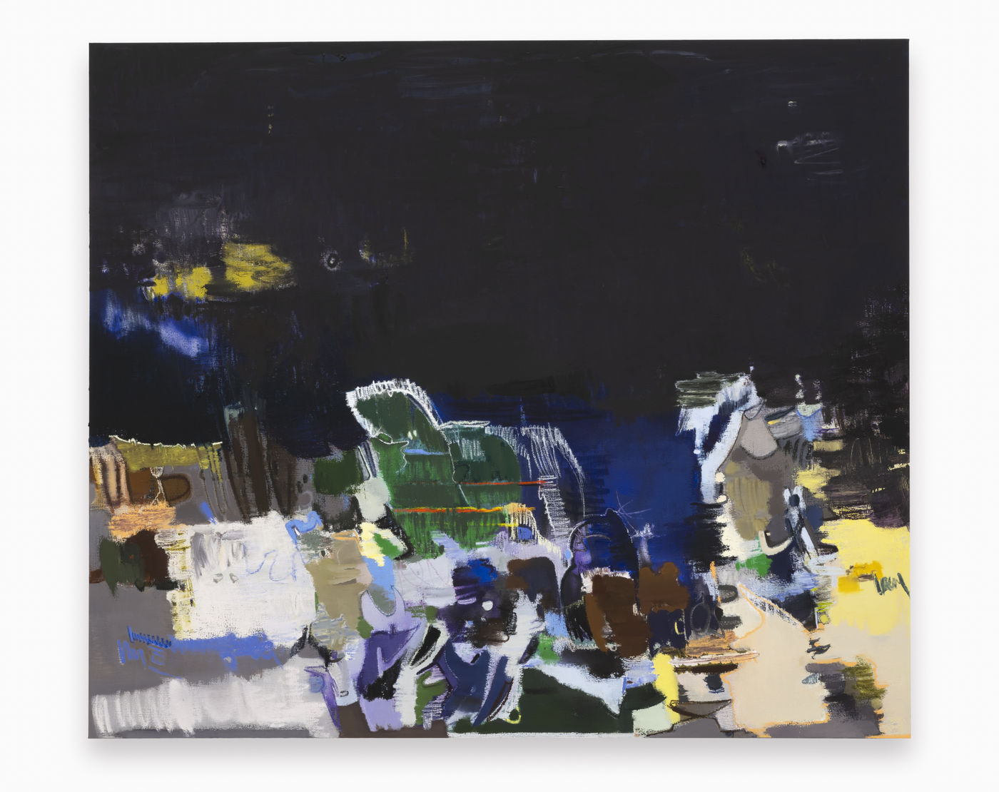 Back in her studio, she begins with an acrylic base that gives the tone of the painting. This is often...