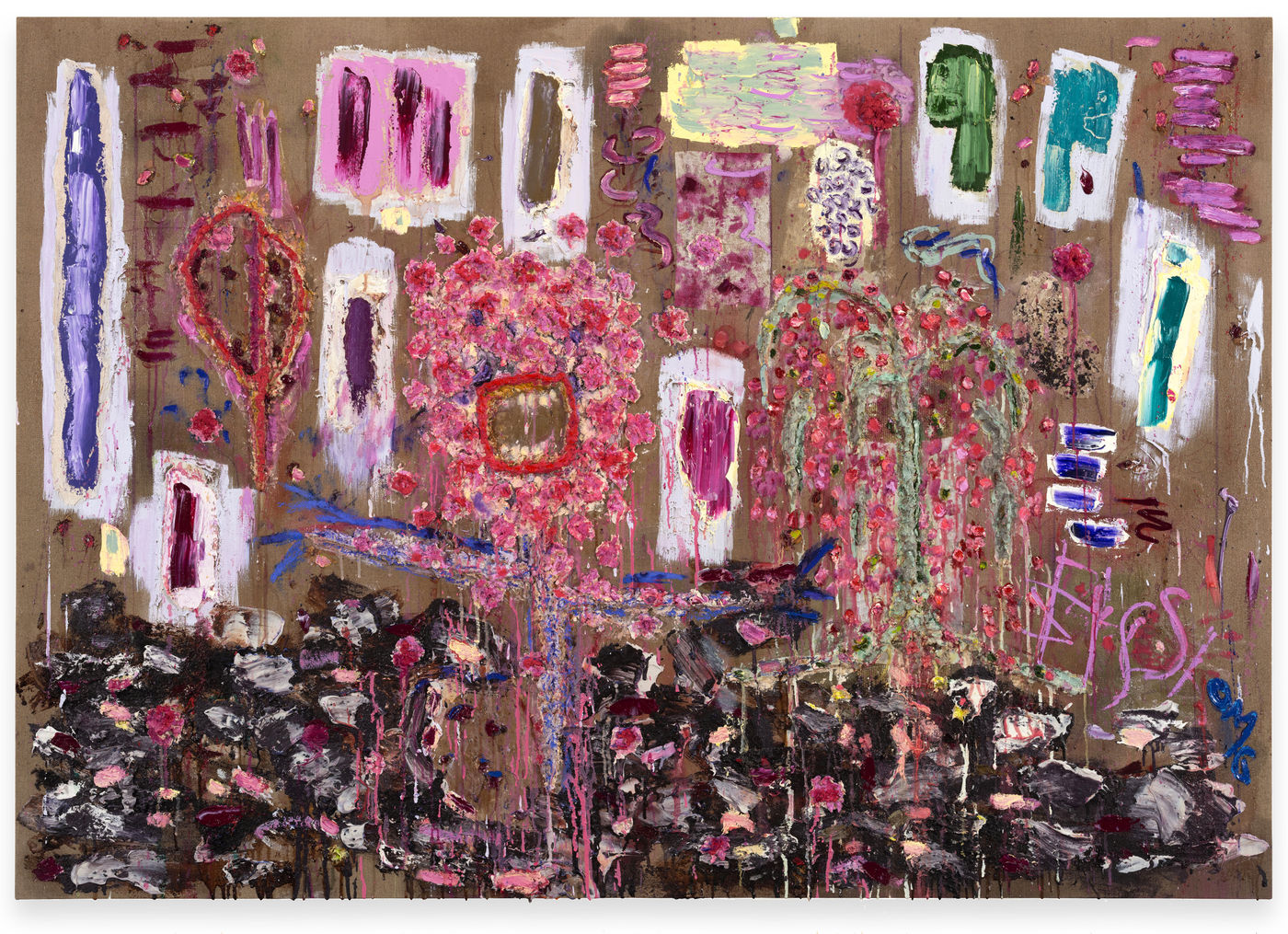 Selfie (2024) evokes the photograph taken of and by oneself using a phone camera; a self-portrait. The painted figure gestures...