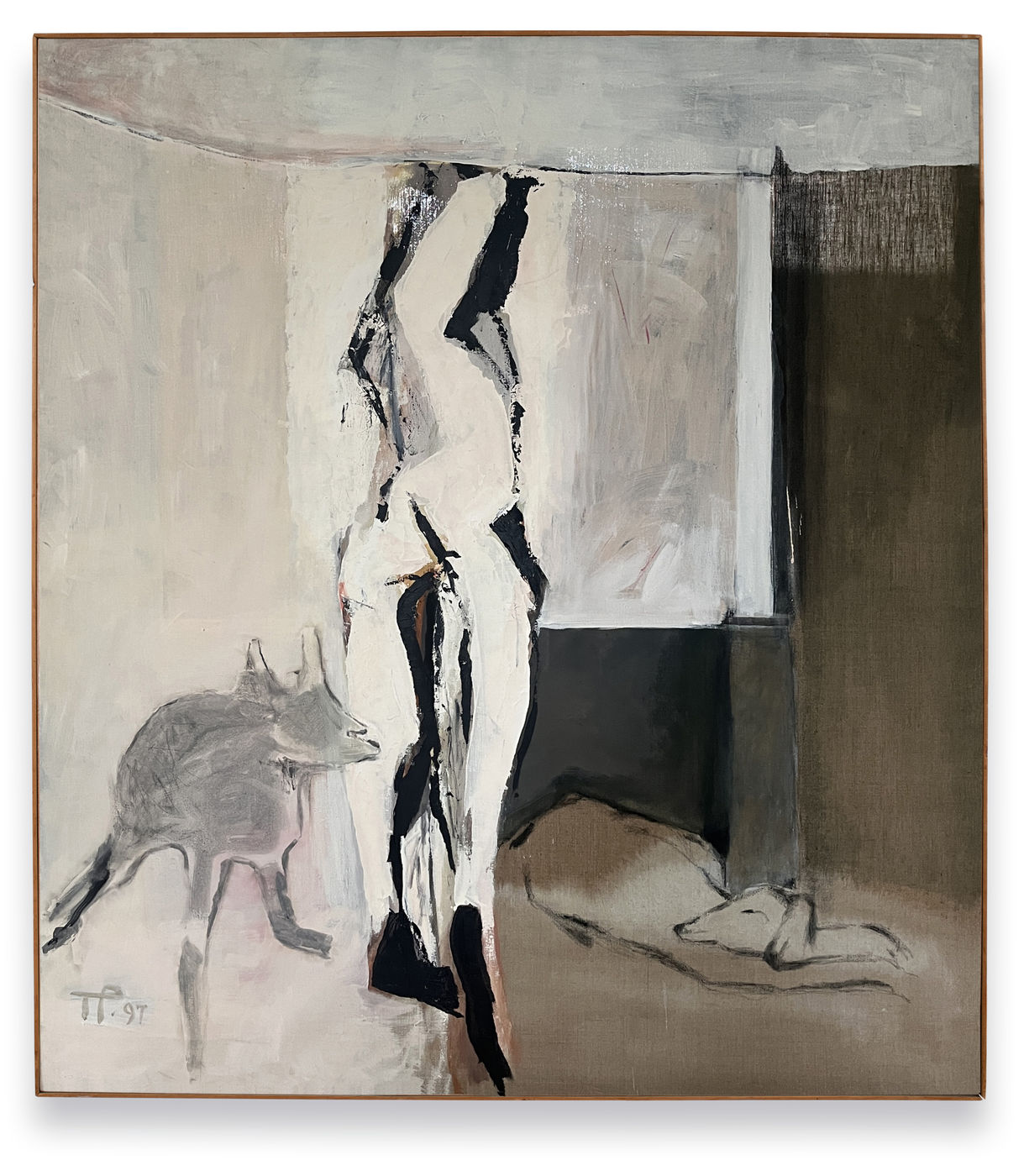 During the 1990s, Pągowska&rsquo;s paintings became populated with animal presences. Biała z psami (White with dogs, 1997) depicts a boldly...