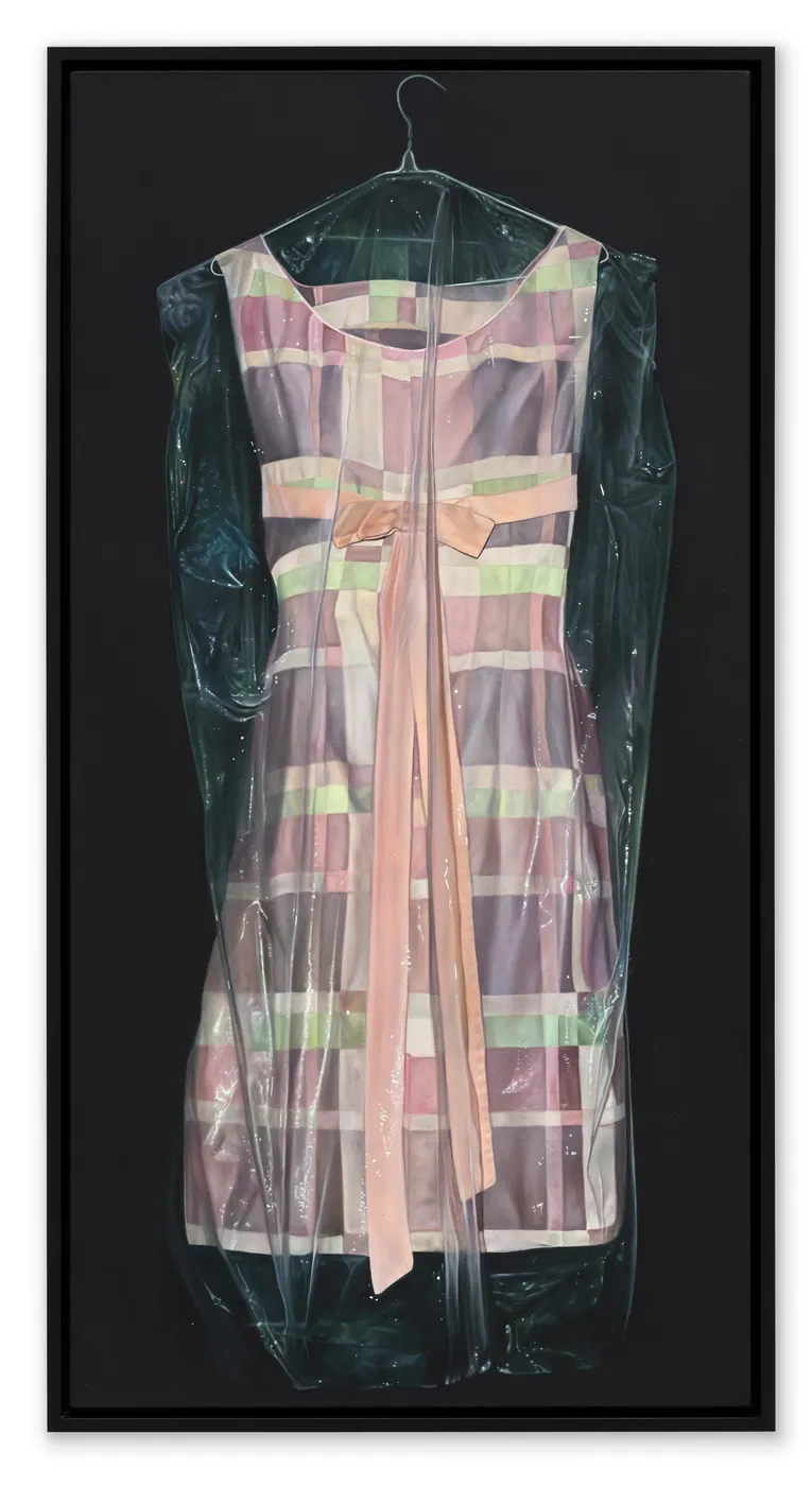 Ariana Papademetropoulos The Mistress, 2026 Oil on canvas 139.7 &times; 71.1 cm (55 &times; 27.99 in) The dresses suspended inside...