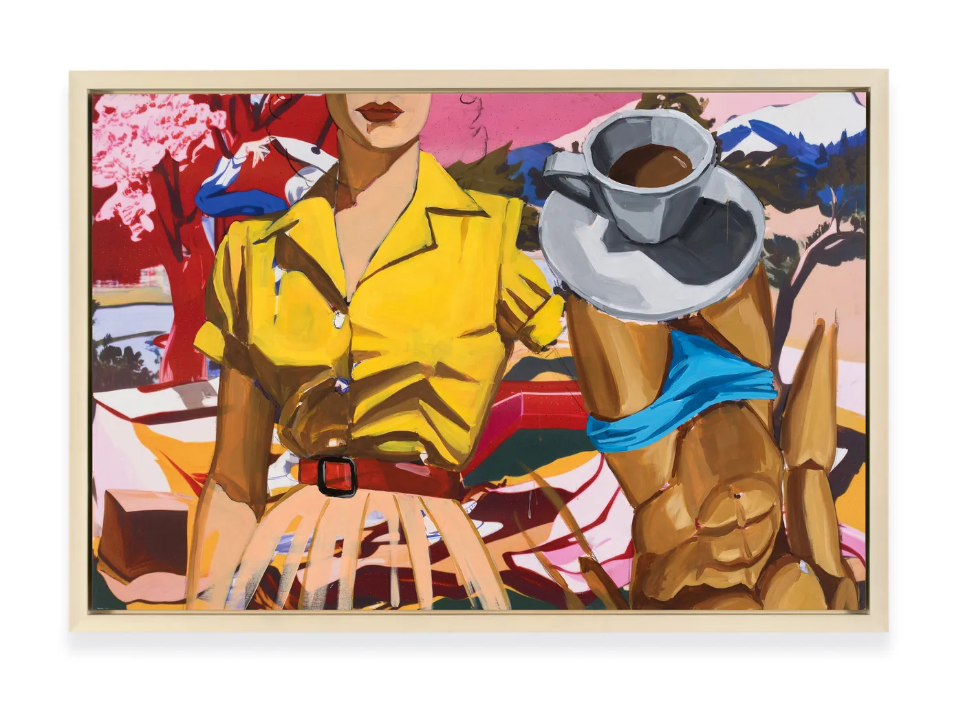 David Salle Blue Trunks, 2025 Oil, acrylic, Flashe and charcoal on archival UV print on linen 101.6 x 152.4 cm...