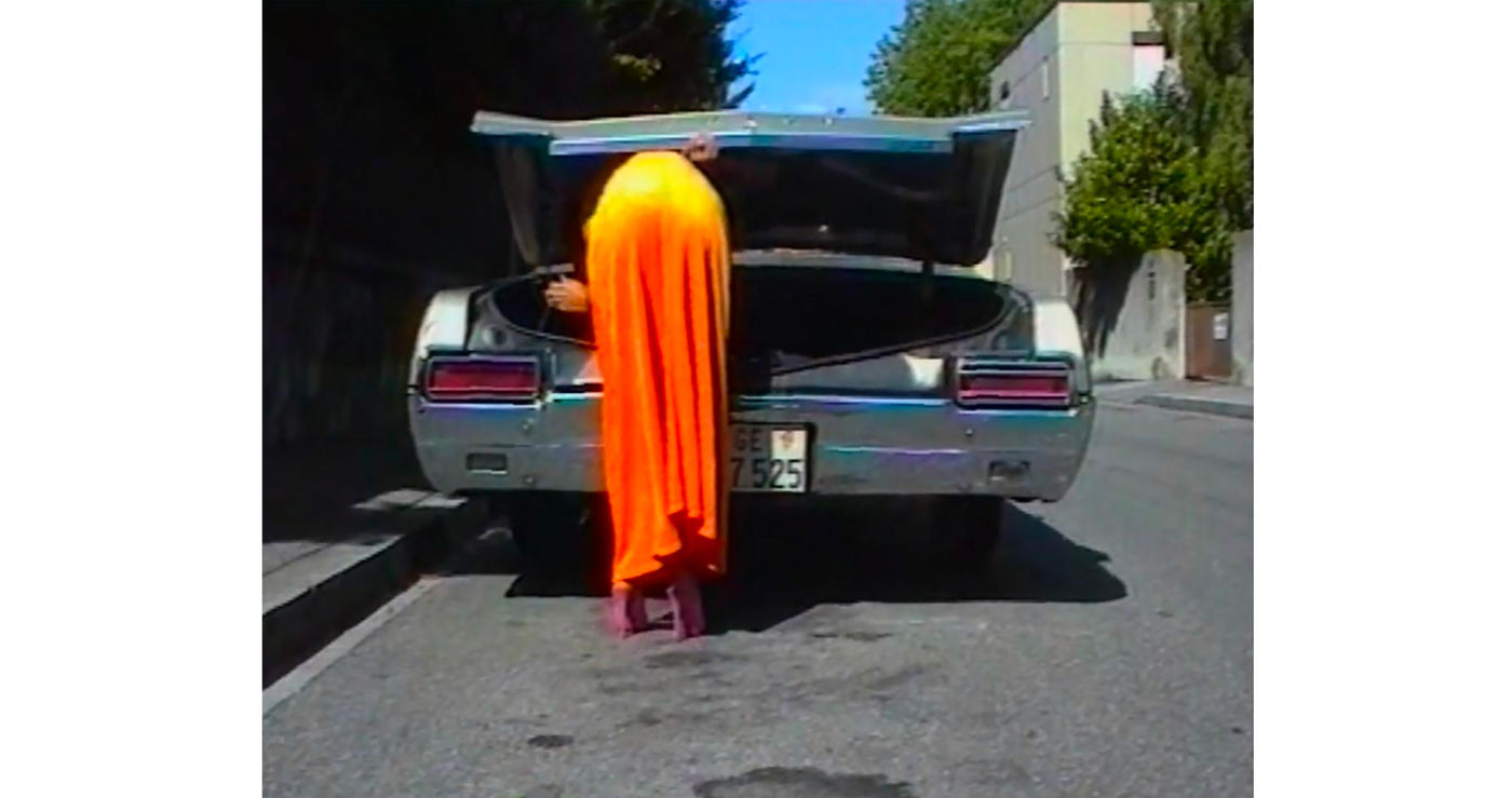 In this monumental new diptych, Fleury transfers a still from her 1995 video work Beauty Case onto a mirrored ground...