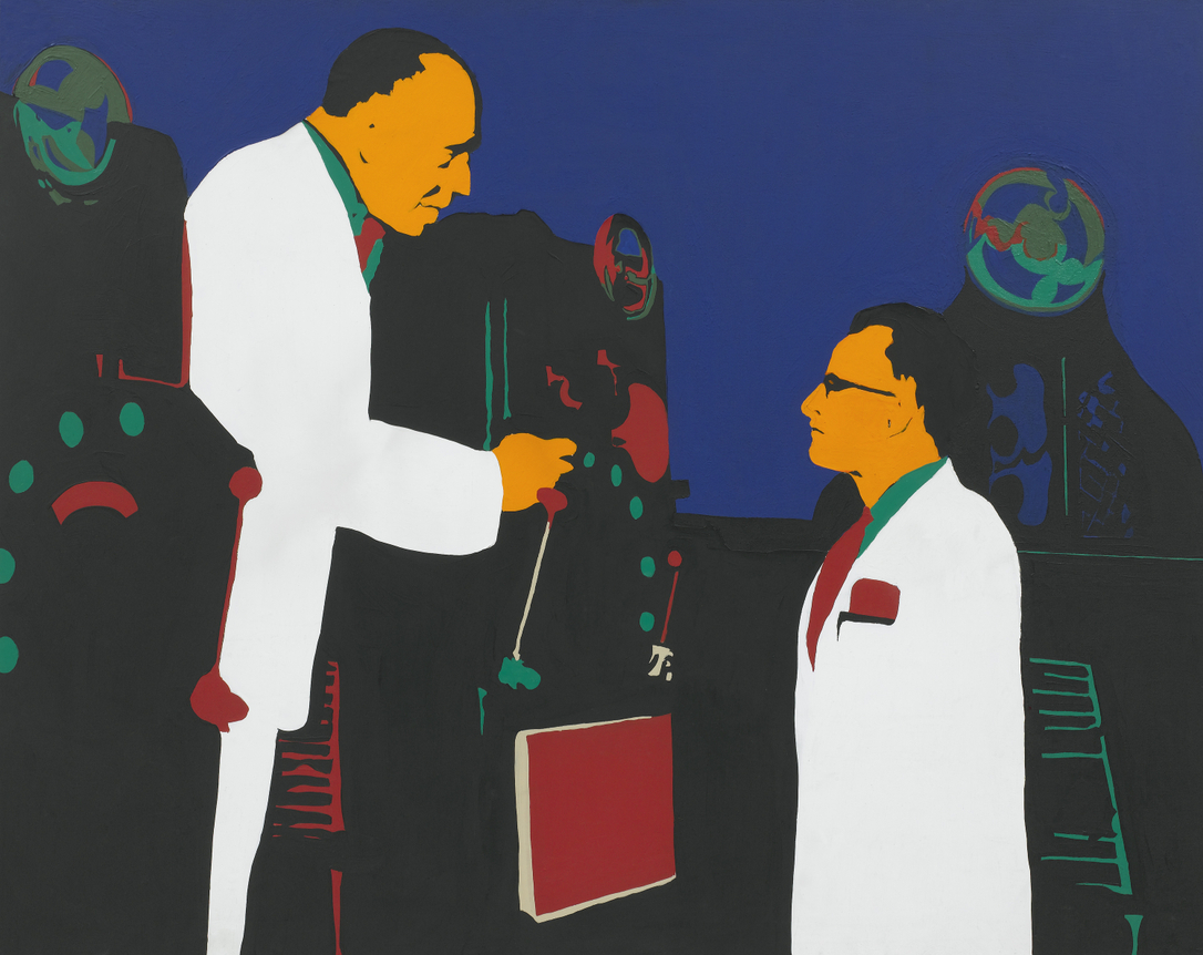 The Lesson (Men and Machines), 1962, Acrylic and paper collage on canvas