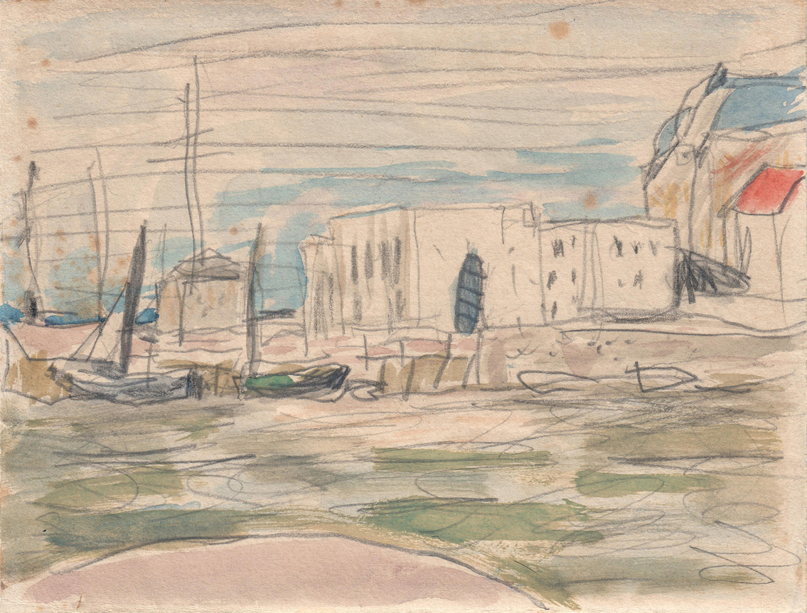 Pierre Bonnard The Docks at Deauville:&nbsp;Port Scene, c. 1925  Watercolor over pencil on paper 4 1/4 x 5 inches