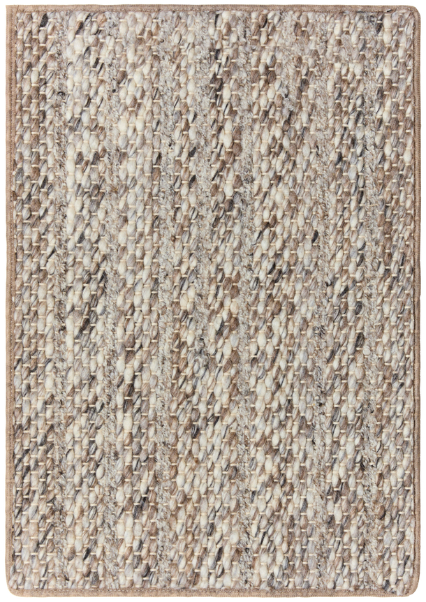 1'6" x 2'3" tariq sample in the mable colorway. multi-colored tweeded yarns are woven in long narrow loops