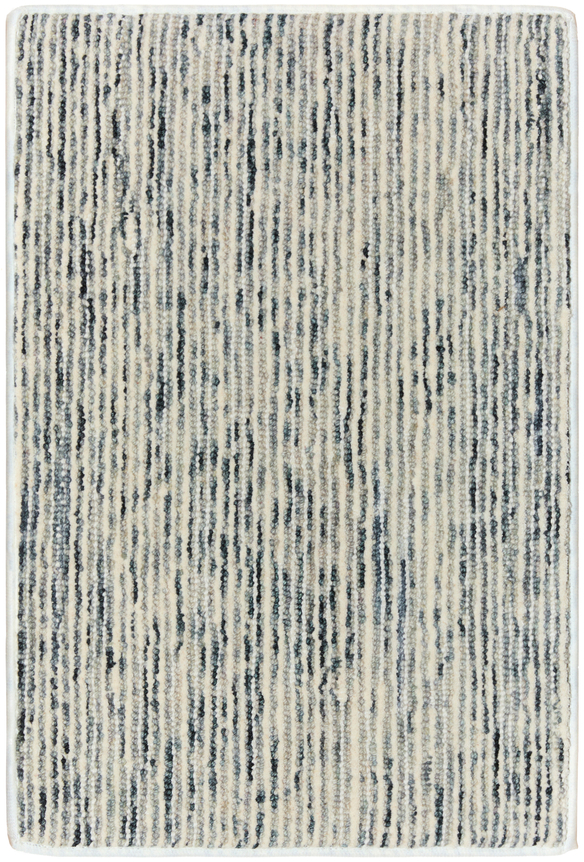 aleena 1'2" x 1'6" sample in the antracite colorway. the sample has ribbing going down vertically. it contains varying shades of blue and white